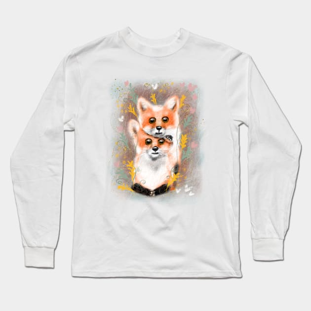 Cute fluffy foxes. Long Sleeve T-Shirt by Olena Tyshchenko